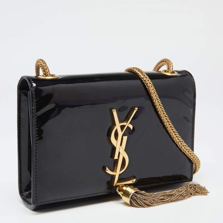 Pre Owned Saint Laurent Black Patent Leather Small Kate Tassel Shoulder Bag