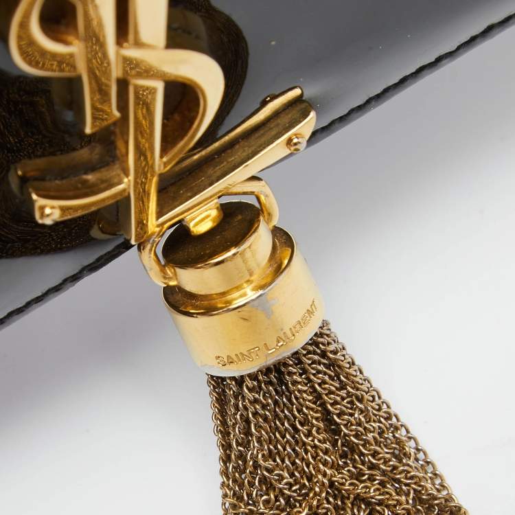 Pre Owned Saint Laurent Black Patent Leather Small Kate Tassel Shoulder Bag