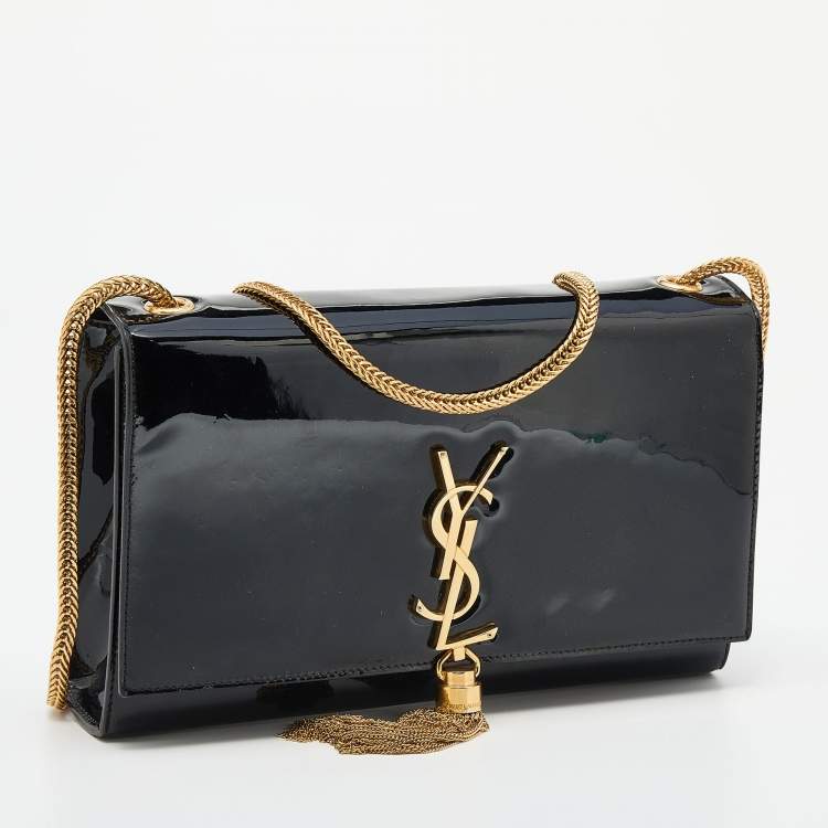 Pre Owned Saint Laurent Black Patent Leather Medium Kate Tassel Shoulder Bag