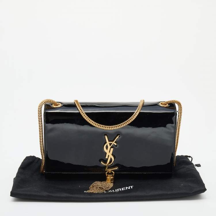 Pre Owned Saint Laurent Black Patent Leather Medium Kate Tassel Shoulder Bag