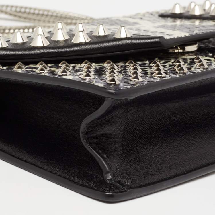 Pre Owned Saint Laurent Two Tone Python And Leather Betty Embellished Flap Shoulder Bag