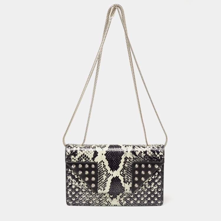 Pre Owned Saint Laurent Two Tone Python And Leather Betty Embellished Flap Shoulder Bag