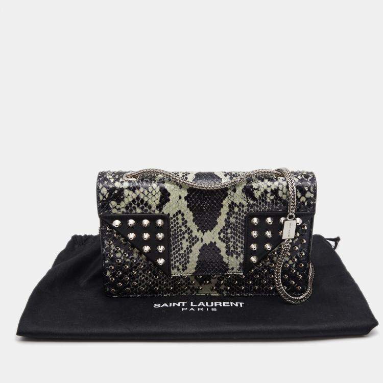Pre Owned Saint Laurent Two Tone Python And Leather Betty Embellished Flap Shoulder Bag