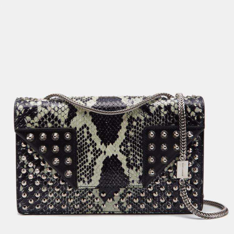 Pre Owned Saint Laurent Two Tone Python And Leather Betty Embellished Flap Shoulder Bag