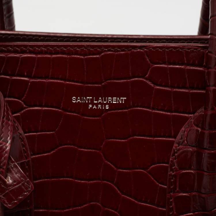 Pre Owned Saint Laurent Burgundy Croc Embossed Leather Small Sac De Jour Tote