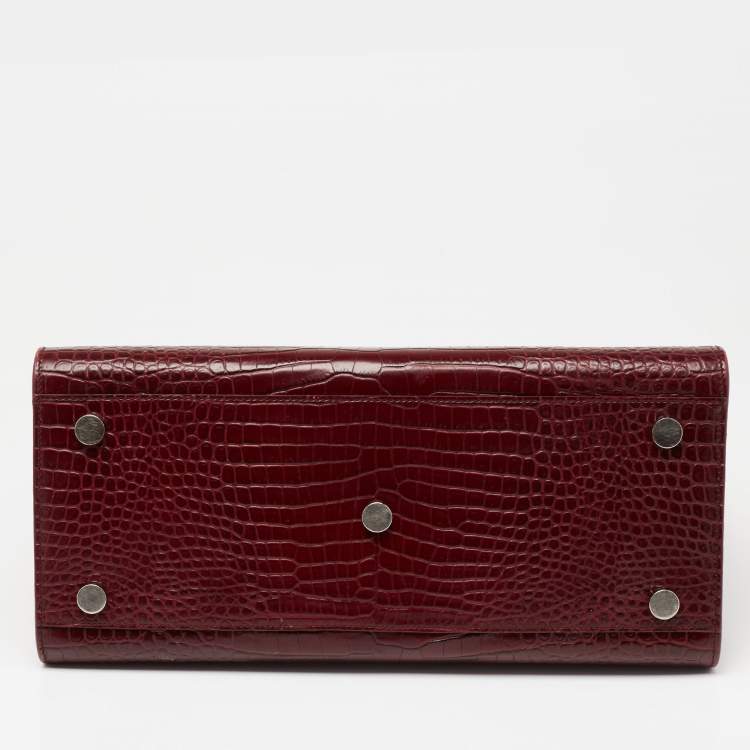 Pre Owned Saint Laurent Burgundy Croc Embossed Leather Small Sac De Jour Tote