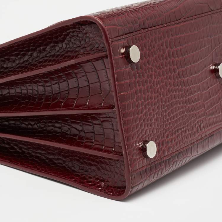 Pre Owned Saint Laurent Burgundy Croc Embossed Leather Small Sac De Jour Tote