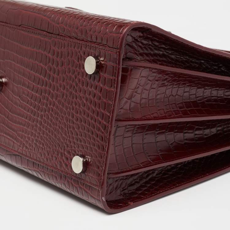 Pre Owned Saint Laurent Burgundy Croc Embossed Leather Small Sac De Jour Tote
