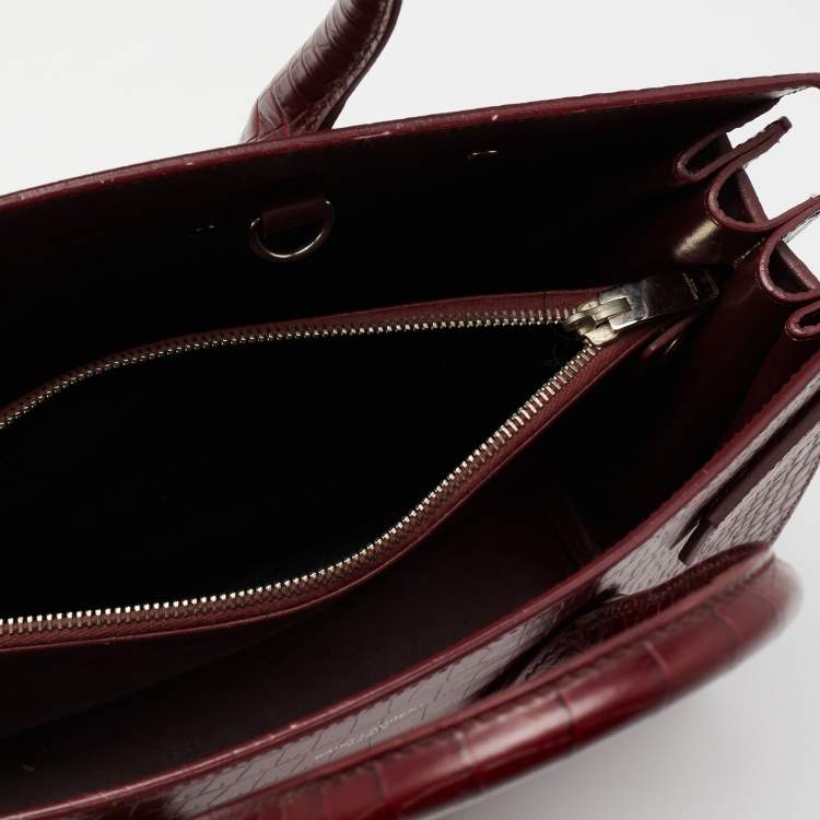 Pre Owned Saint Laurent Burgundy Croc Embossed Leather Small Sac De Jour Tote
