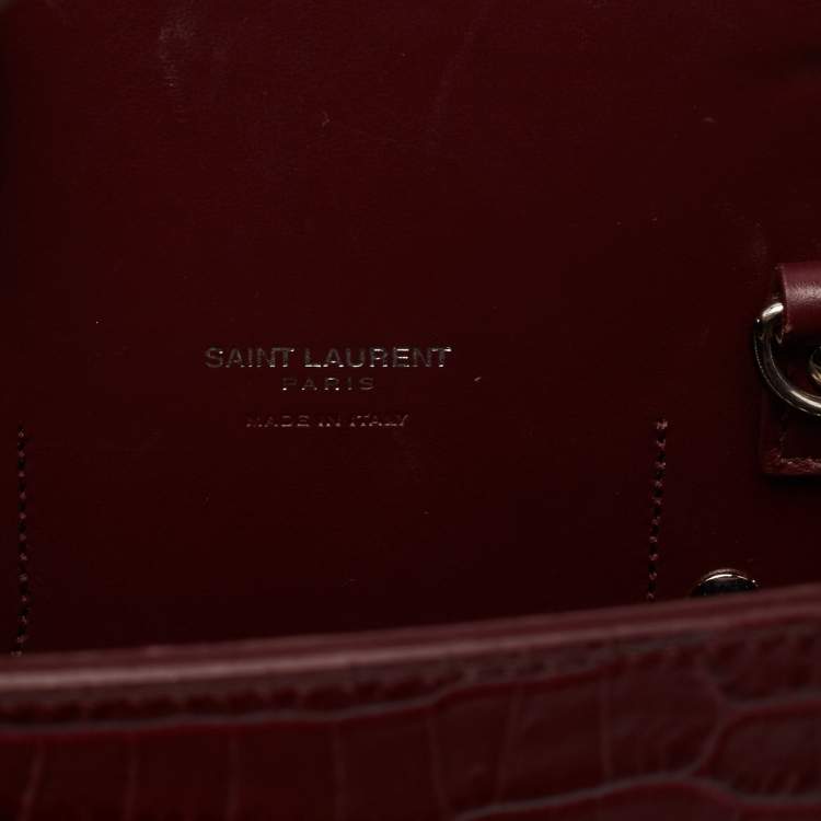 Pre Owned Saint Laurent Burgundy Croc Embossed Leather Small Sac De Jour Tote