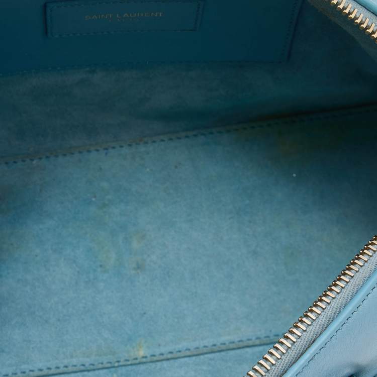 Pre Owned Saint Laurent Light Blue Leather Classic Baby Duffle Bag
