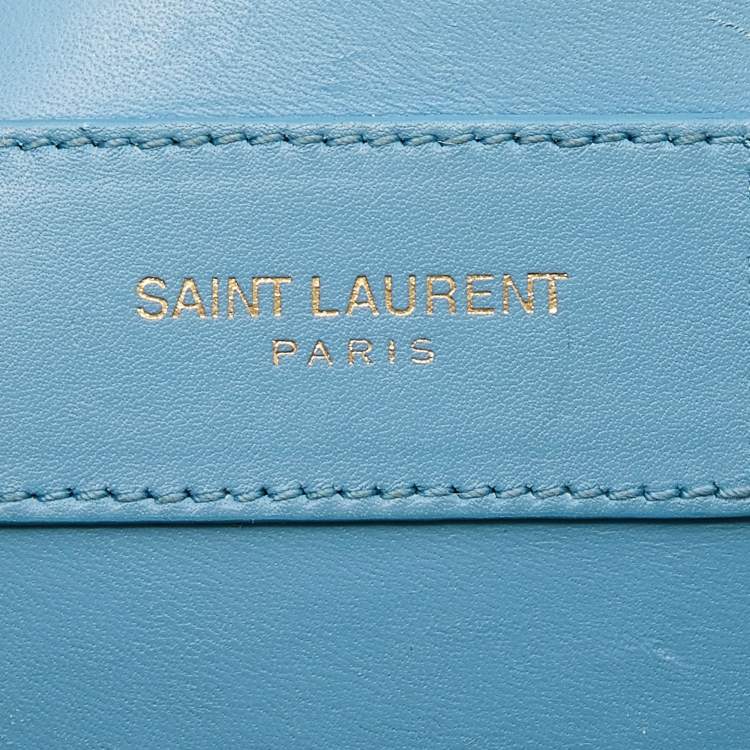 Pre Owned Saint Laurent Light Blue Leather Classic Baby Duffle Bag