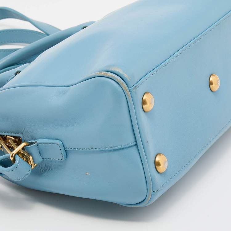Pre Owned Saint Laurent Light Blue Leather Classic Baby Duffle Bag