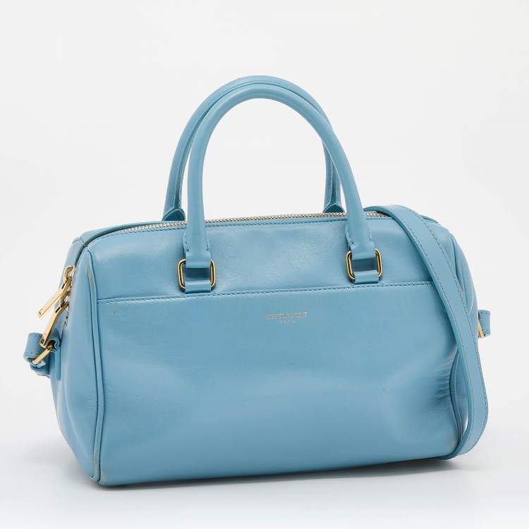 Pre Owned Saint Laurent Light Blue Leather Classic Baby Duffle Bag