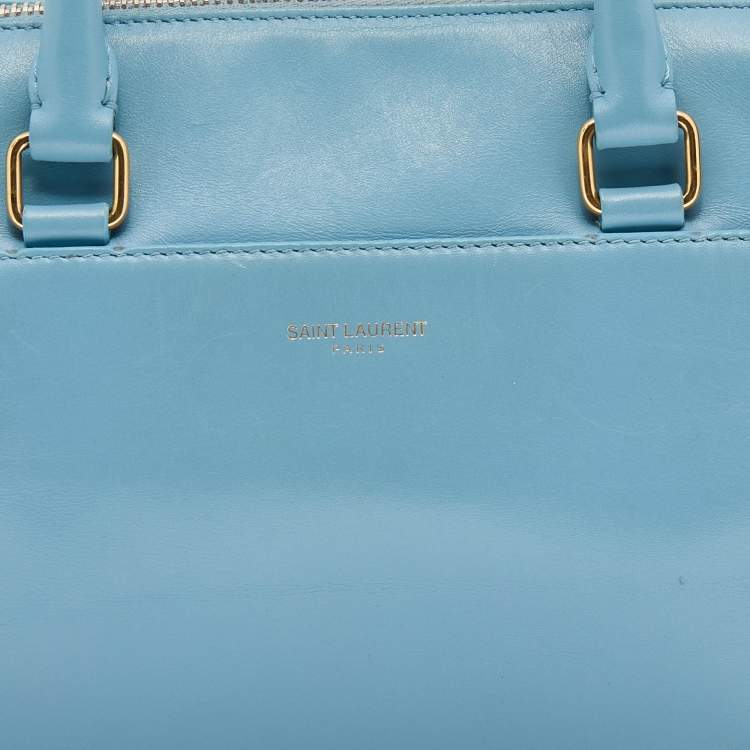 Pre Owned Saint Laurent Light Blue Leather Classic Baby Duffle Bag
