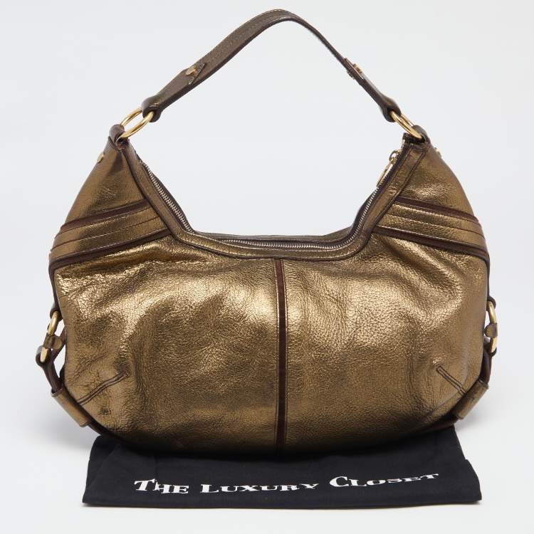Pre Owned Yves Saint Laurent Metallic Bronze Leather Hobo