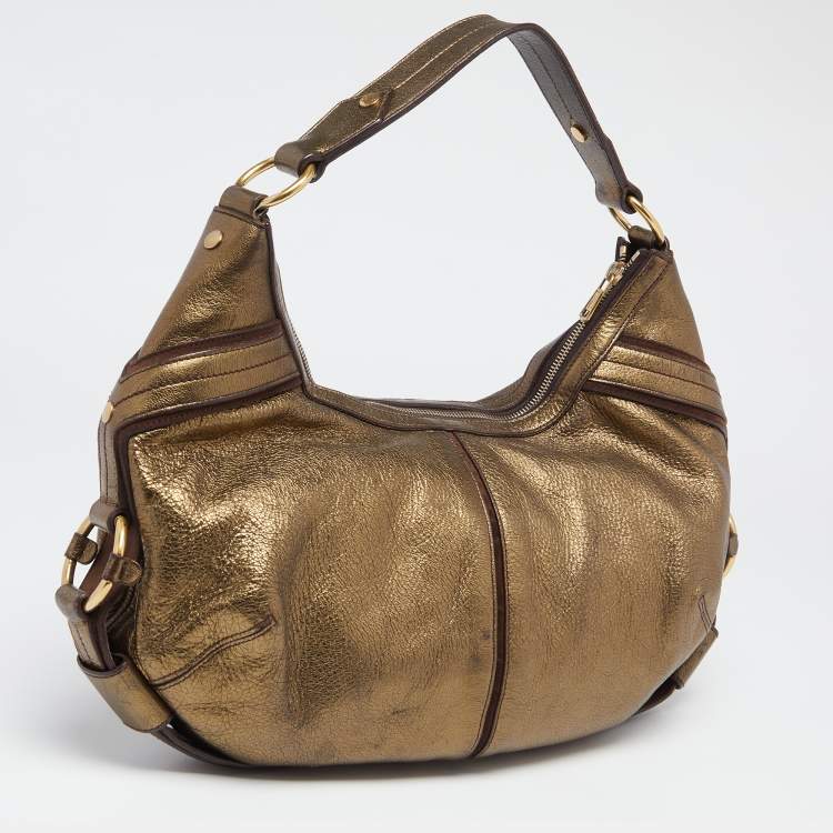 Pre Owned Yves Saint Laurent Metallic Bronze Leather Hobo