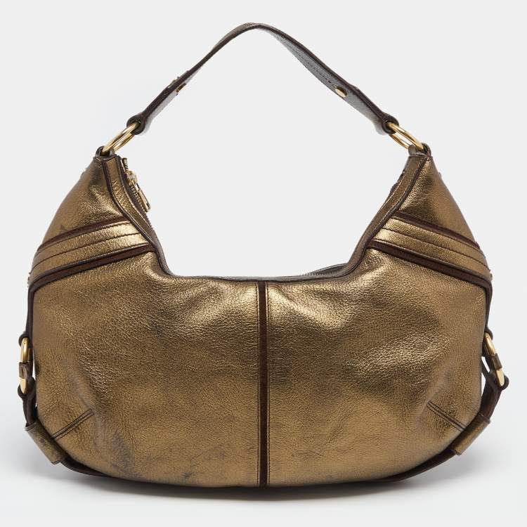 Pre Owned Yves Saint Laurent Metallic Bronze Leather Hobo