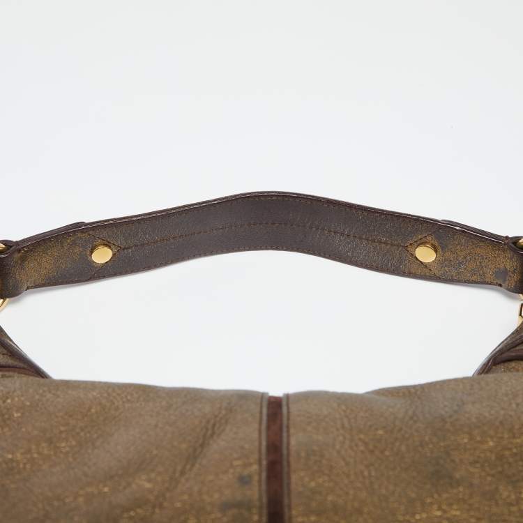 Pre Owned Yves Saint Laurent Metallic Bronze Leather Hobo