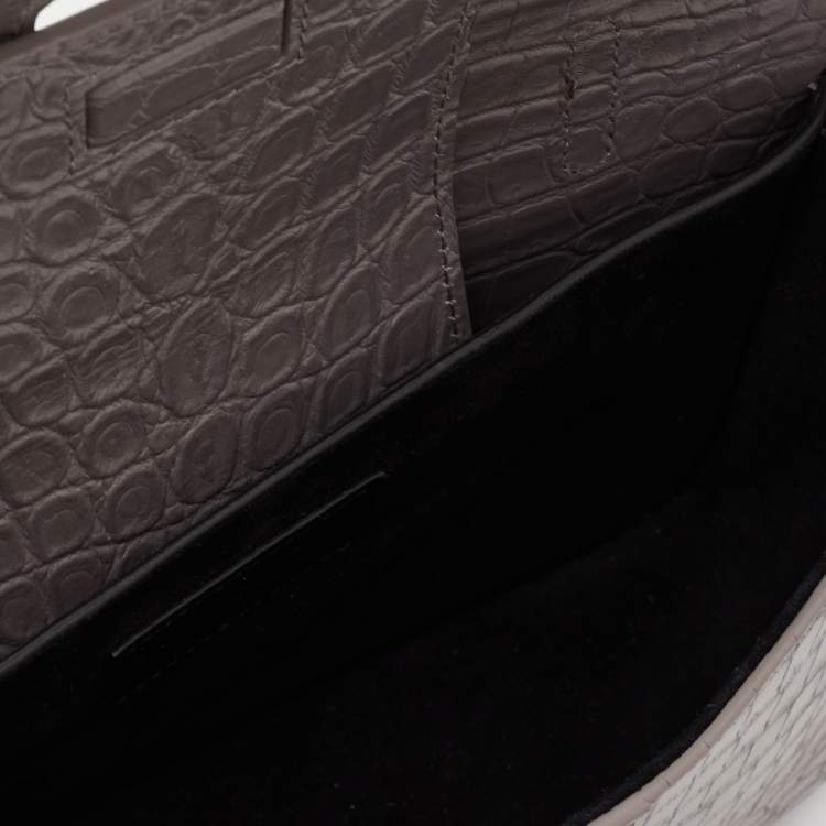 Pre Owned Saint Laurent Grey Croc Embossed Leather Charlotte Toy Shoulder Bag