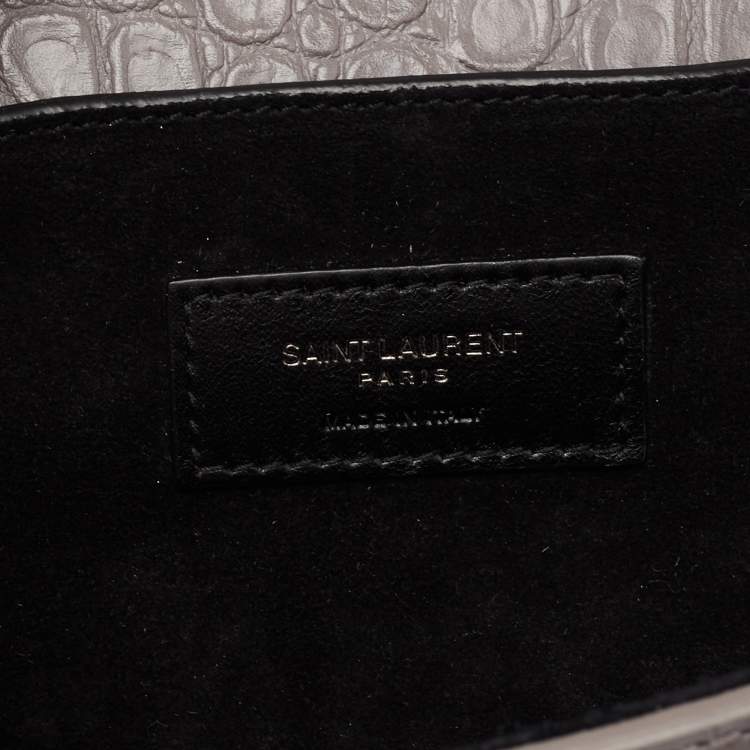 Pre Owned Saint Laurent Grey Croc Embossed Leather Charlotte Toy Shoulder Bag