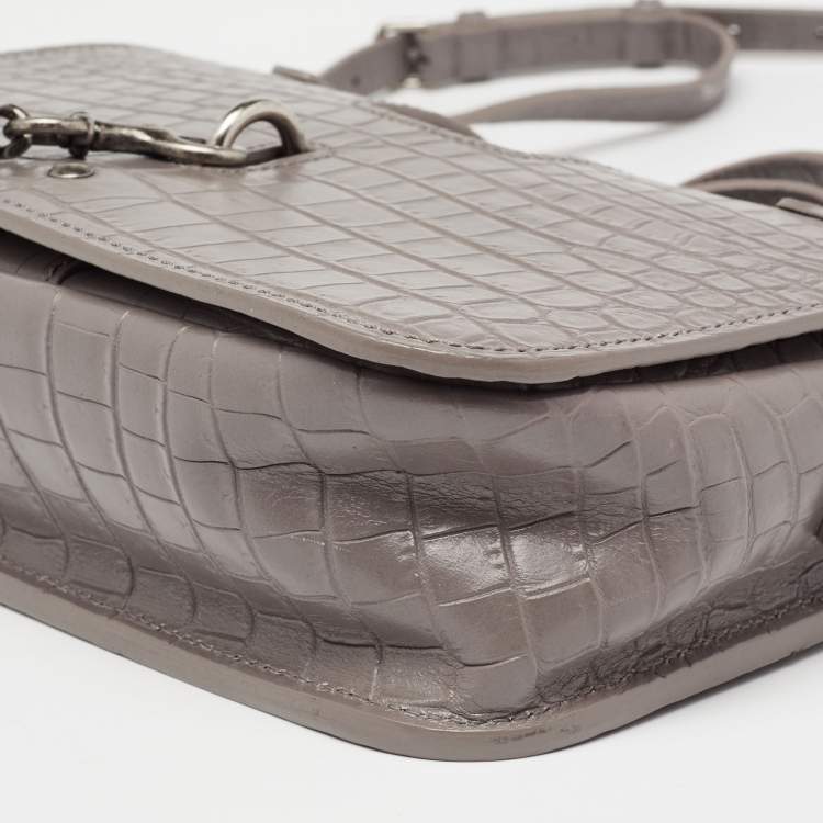 Pre Owned Saint Laurent Grey Croc Embossed Leather Charlotte Toy Shoulder Bag