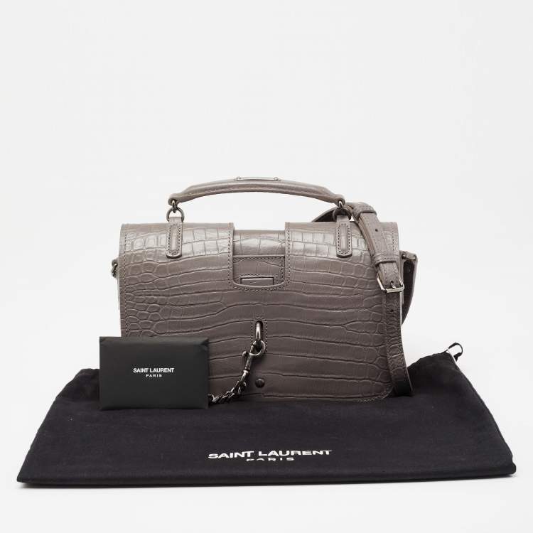 Pre Owned Saint Laurent Grey Croc Embossed Leather Charlotte Toy Shoulder Bag