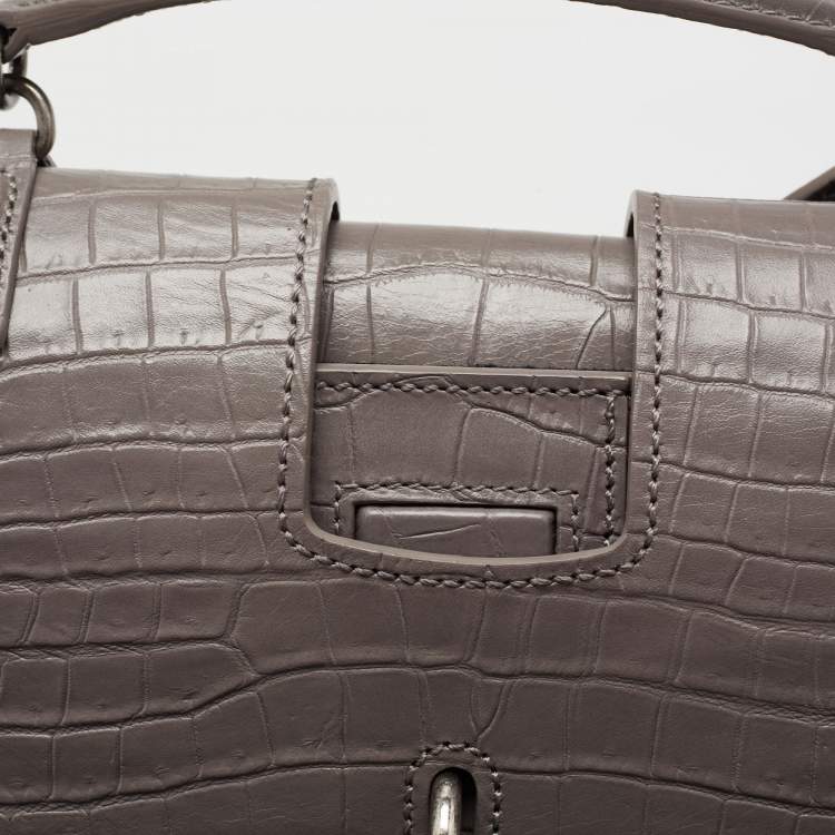 Pre Owned Saint Laurent Grey Croc Embossed Leather Charlotte Toy Shoulder Bag