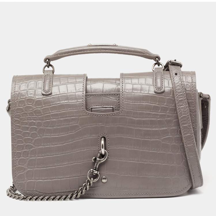 Pre Owned Saint Laurent Grey Croc Embossed Leather Charlotte Toy Shoulder Bag