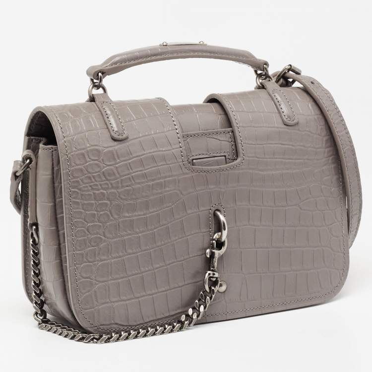 Pre Owned Saint Laurent Grey Croc Embossed Leather Charlotte Toy Shoulder Bag
