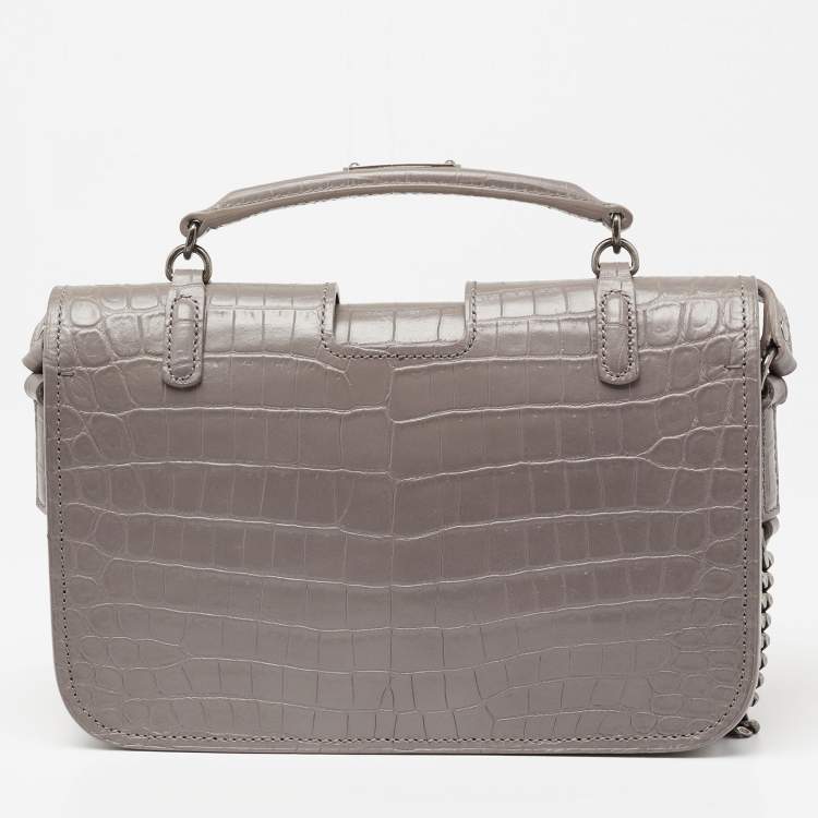 Pre Owned Saint Laurent Grey Croc Embossed Leather Charlotte Toy Shoulder Bag
