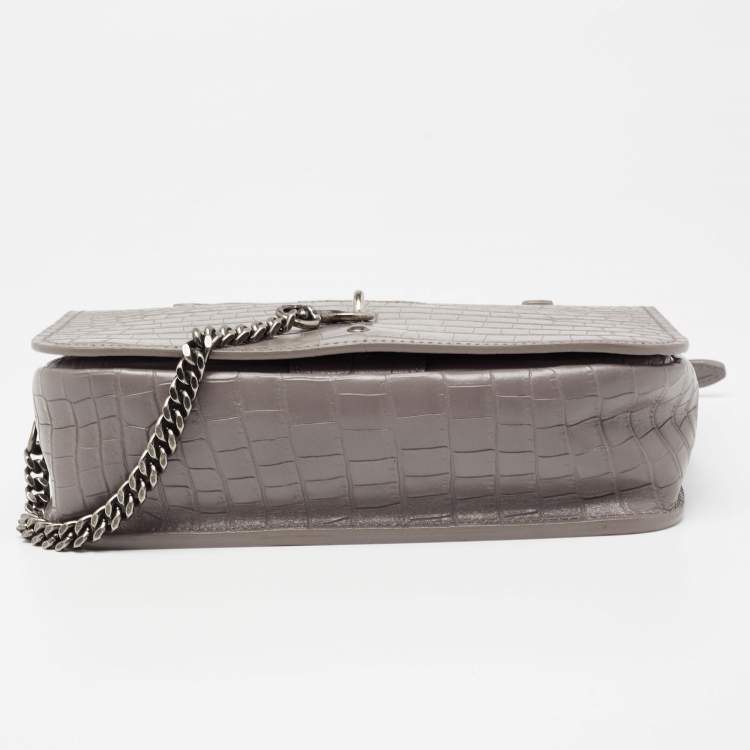 Pre Owned Saint Laurent Grey Croc Embossed Leather Charlotte Toy Shoulder Bag