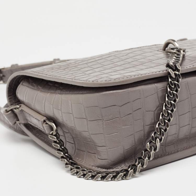 Pre Owned Saint Laurent Grey Croc Embossed Leather Charlotte Toy Shoulder Bag