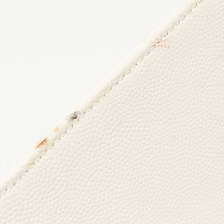 Pre Owned Saint Laurent Off White Matelassé Leather Monogram Wallet on Chain