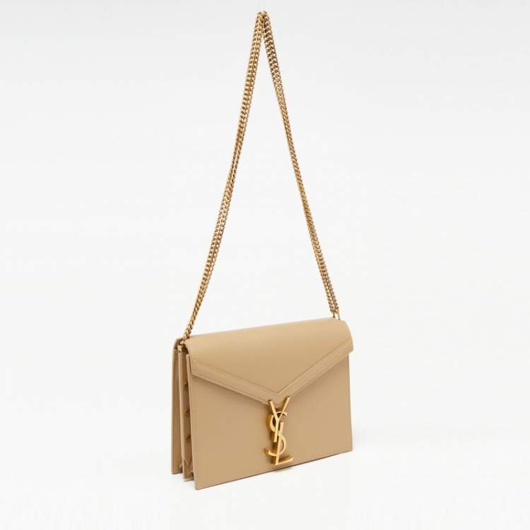 Pre Owned Saint Laurent Beige Grain Leather Medium Cassandra Bag