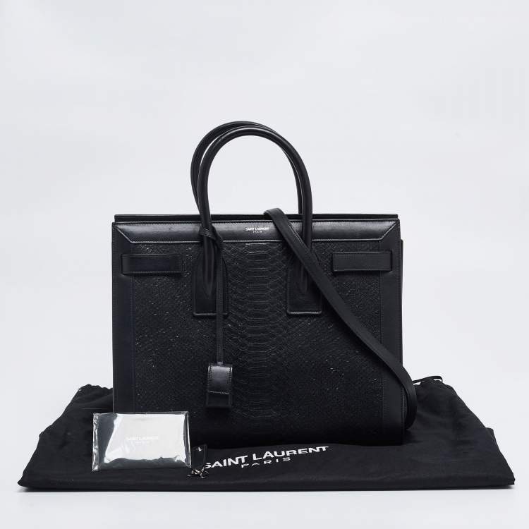 Pre Owned Saint Laurent Black Python Embossed and Leather Small Sac De Jour Tote