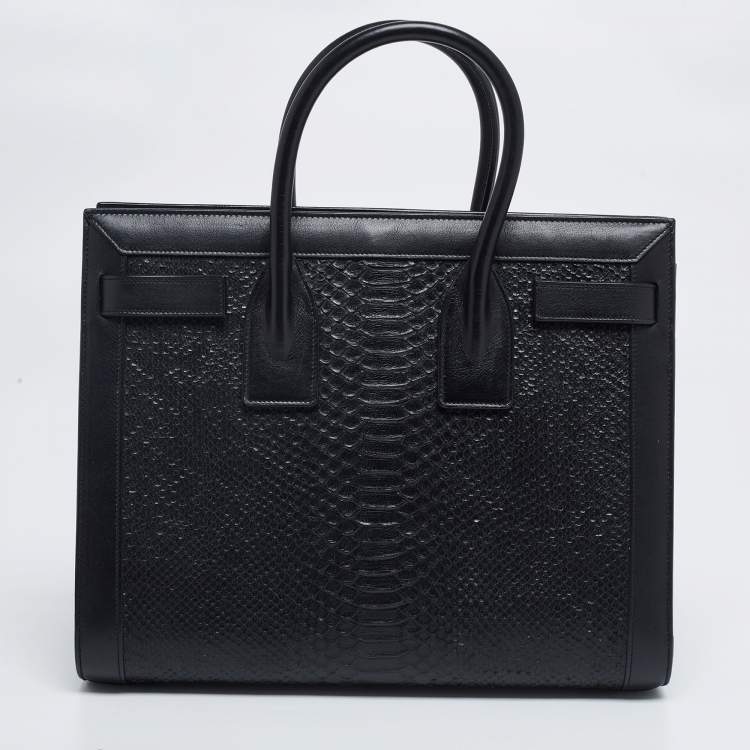Pre Owned Saint Laurent Black Python Embossed and Leather Small Sac De Jour Tote