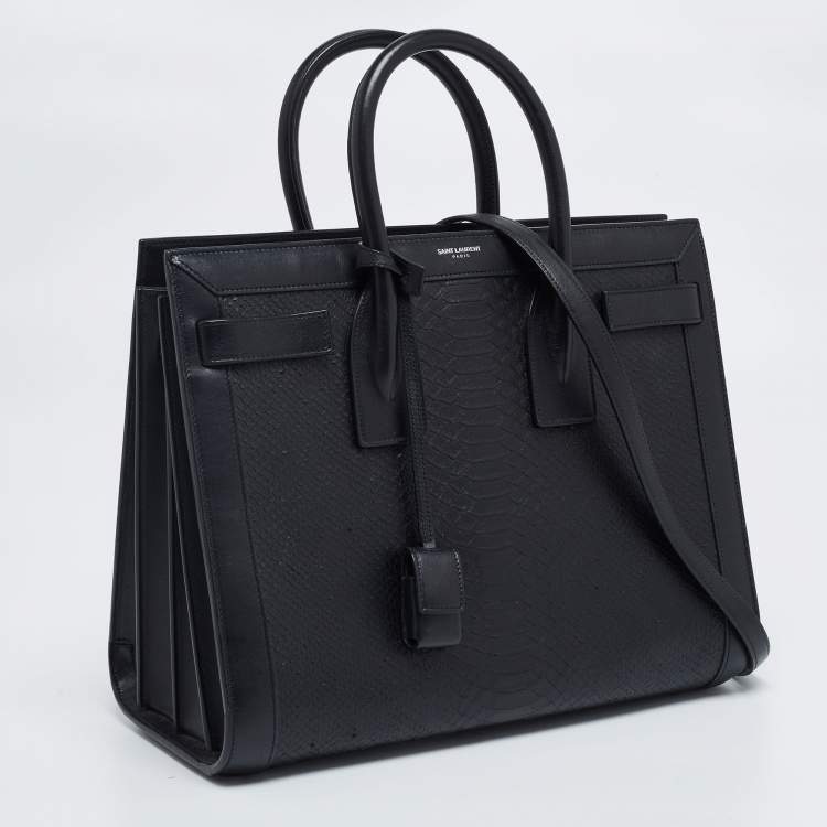 Pre Owned Saint Laurent Black Python Embossed and Leather Small Sac De Jour Tote