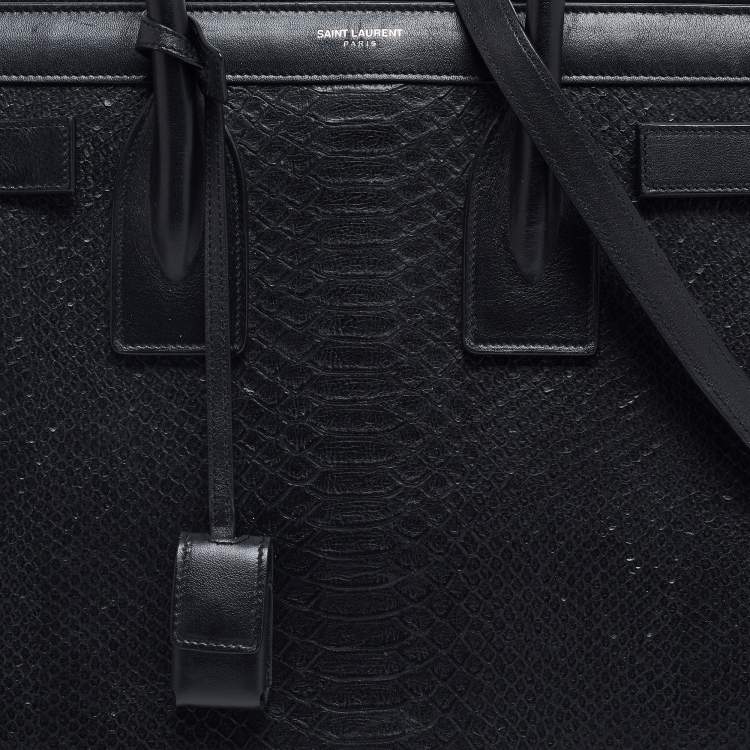 Pre Owned Saint Laurent Black Python Embossed and Leather Small Sac De Jour Tote