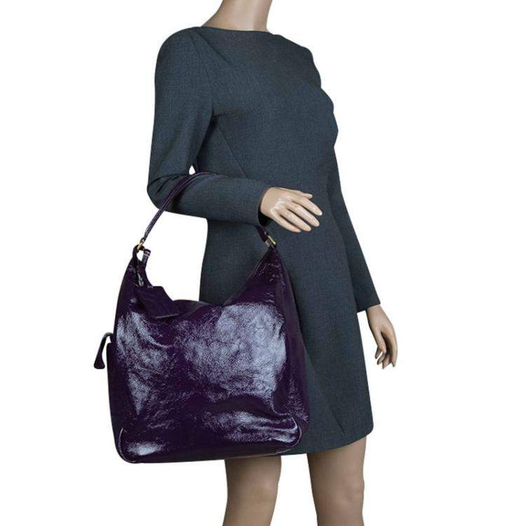 Pre Owned Saint Laurent Paris Purple Patent Leather Multy Hobo