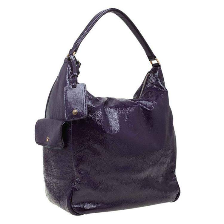 Pre Owned Saint Laurent Paris Purple Patent Leather Multy Hobo