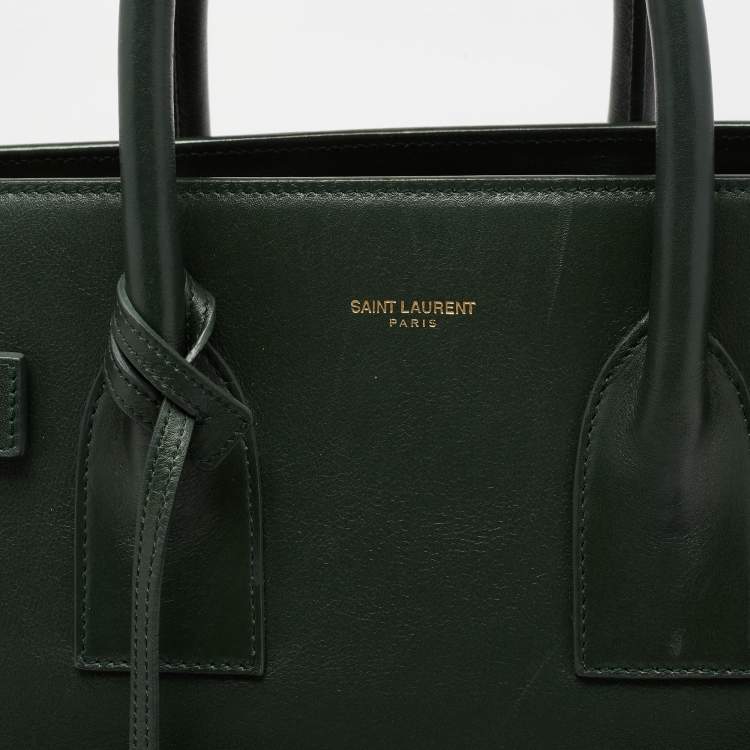 Pre Owned Saint Laurent Emerald Green Leather Small Sac De Jour Tote