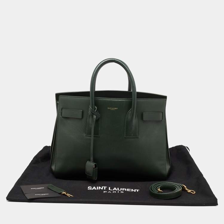 Pre Owned Saint Laurent Emerald Green Leather Small Sac De Jour Tote