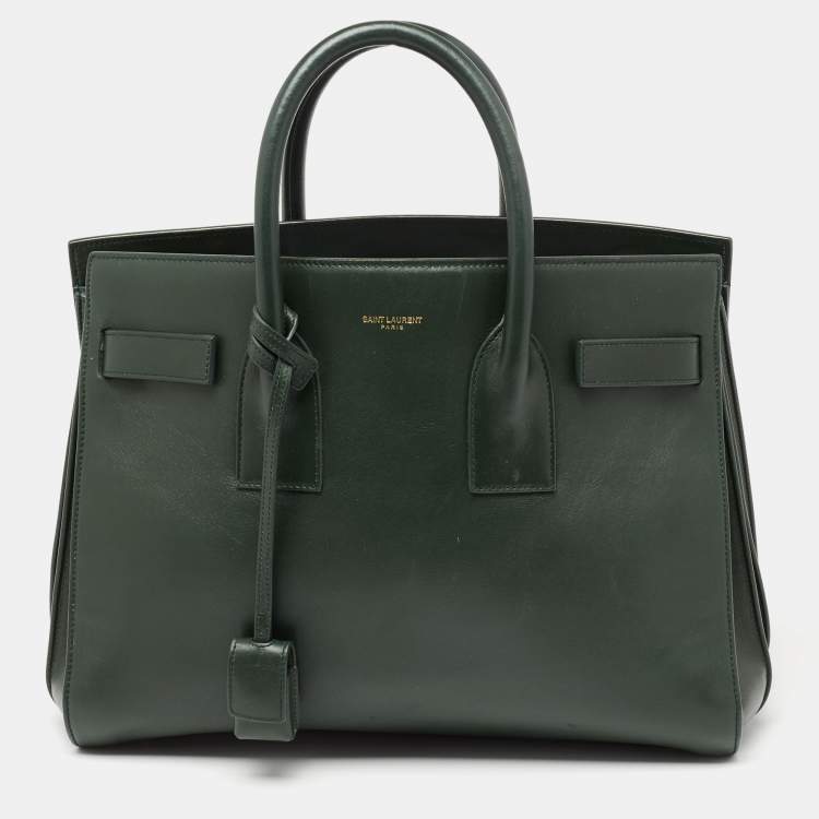 Pre Owned Saint Laurent Emerald Green Leather Small Sac De Jour Tote