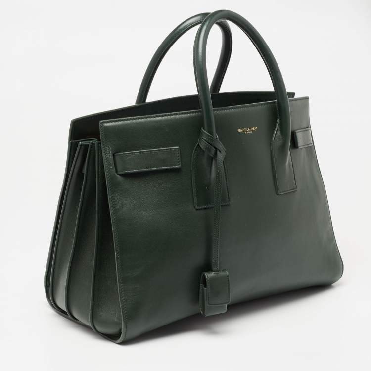 Pre Owned Saint Laurent Emerald Green Leather Small Sac De Jour Tote