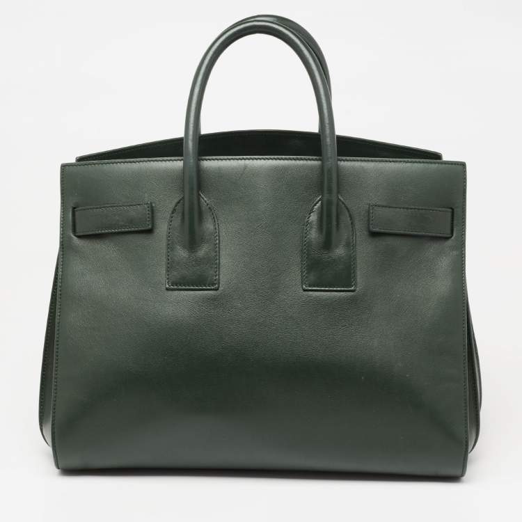 Pre Owned Saint Laurent Emerald Green Leather Small Sac De Jour Tote