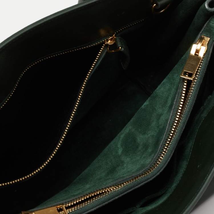 Pre Owned Saint Laurent Emerald Green Leather Small Sac De Jour Tote