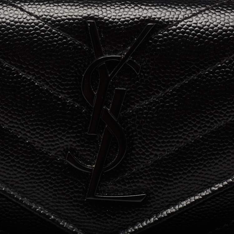 مملوكة مسبقًا Saint Laurent Black Leather Monogram Envelope Compact Wallet