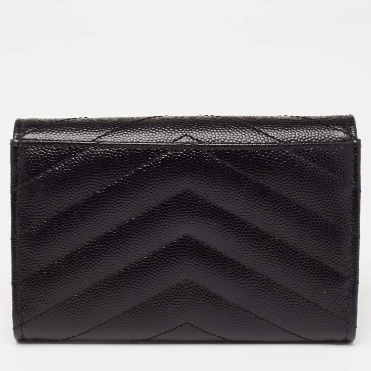 مملوكة مسبقًا Saint Laurent Black Leather Monogram Envelope Compact Wallet