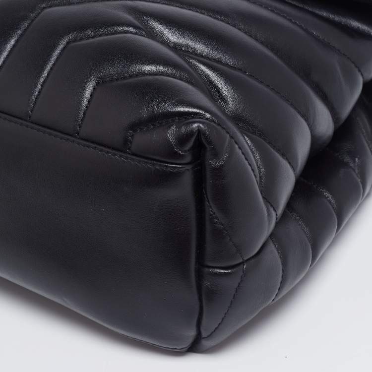 Pre Owned Saint Laurent Black Matelassé Leather Loulou Shoulder Bag